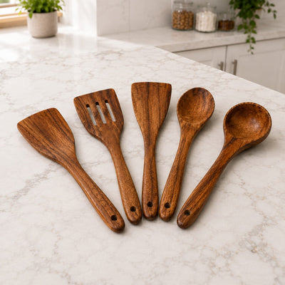 PreppedClub® Natural Teakwood Cooking Utensils